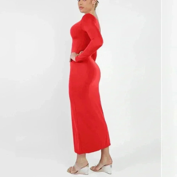 POPILUSH Shapewear Long Sleeve V-Neck Low Back Slimming Maxi Dress - NWT - Picture 3 of 8